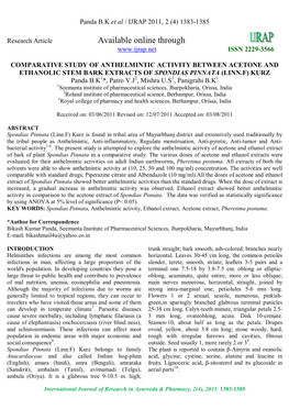 Comparative Study of Anthelmintic Activity Between Acetone And