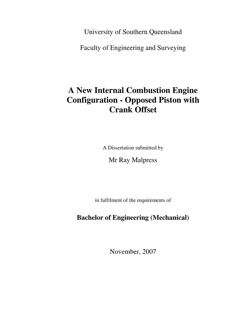 A New Internal Combustion Engine Configuration - Opposed Piston with Crank Offset