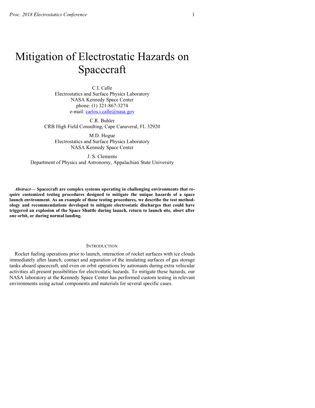 Mitigation of Electrostatic Hazards in Spacecraft