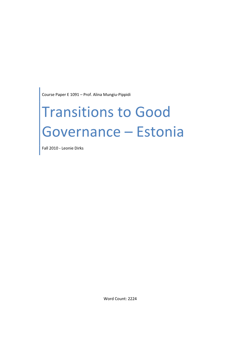 Transitions to Good Governance – Estonia