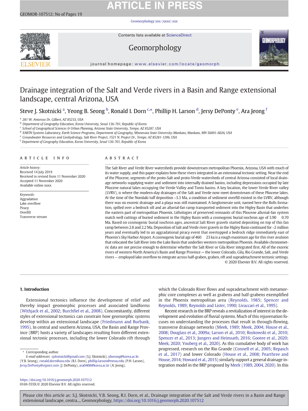 Drainage Integration of the Salt and Verde Rivers in a Basin and Range Extensional Landscape, Central Arizona, USA