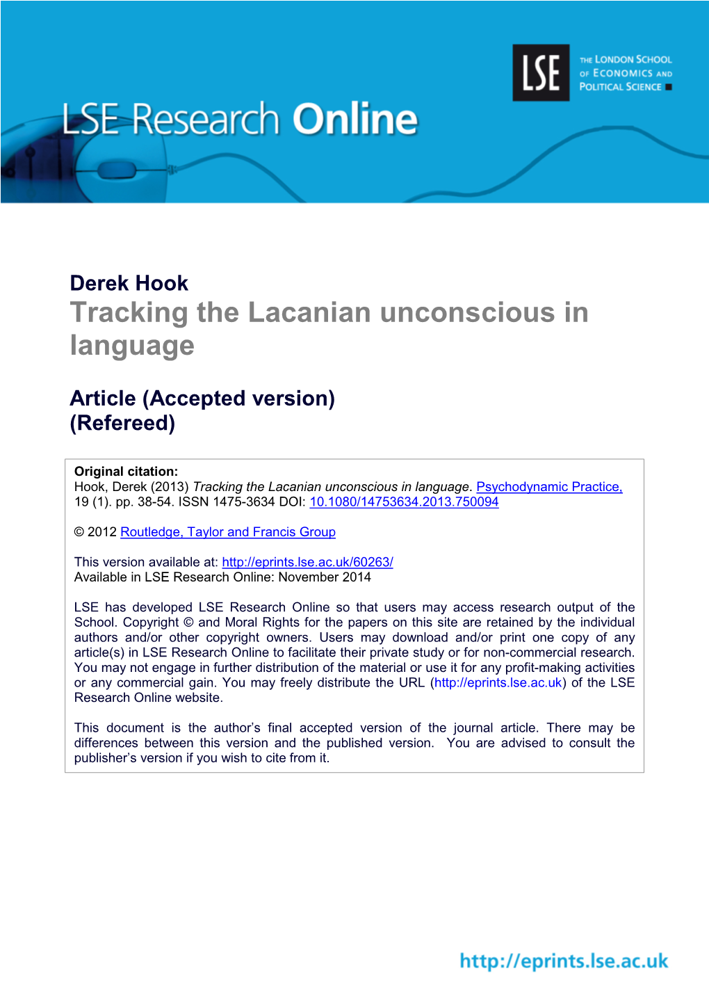 Tracking the Lacanian Unconscious in Language