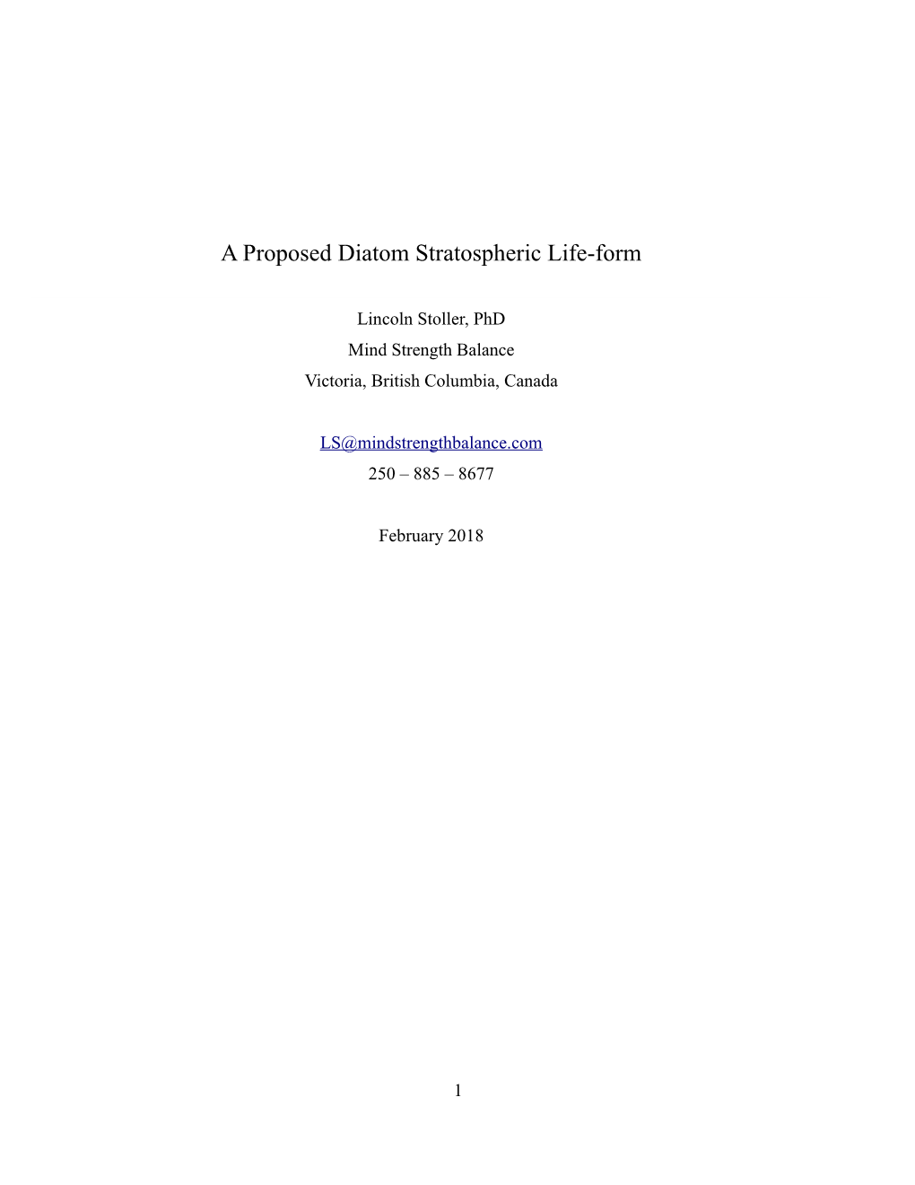 A Proposed Diatom Stratospheric Life-Form