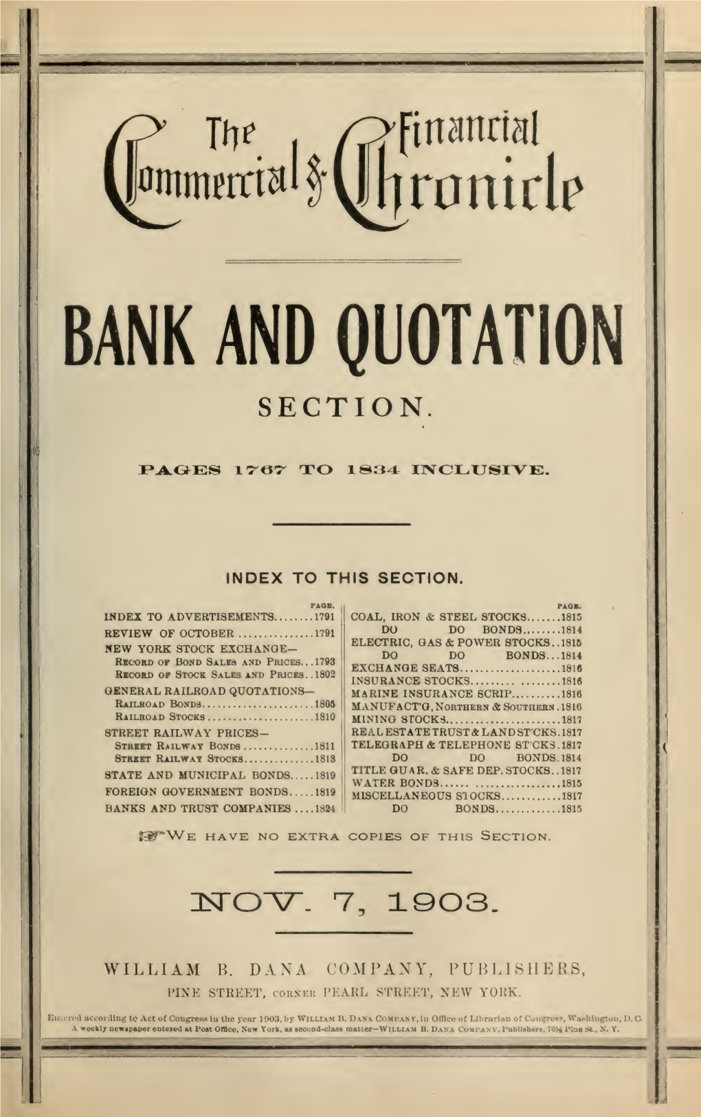 November 7, 1903: Bank and Quotation Section, Vol. 77, No. 2002