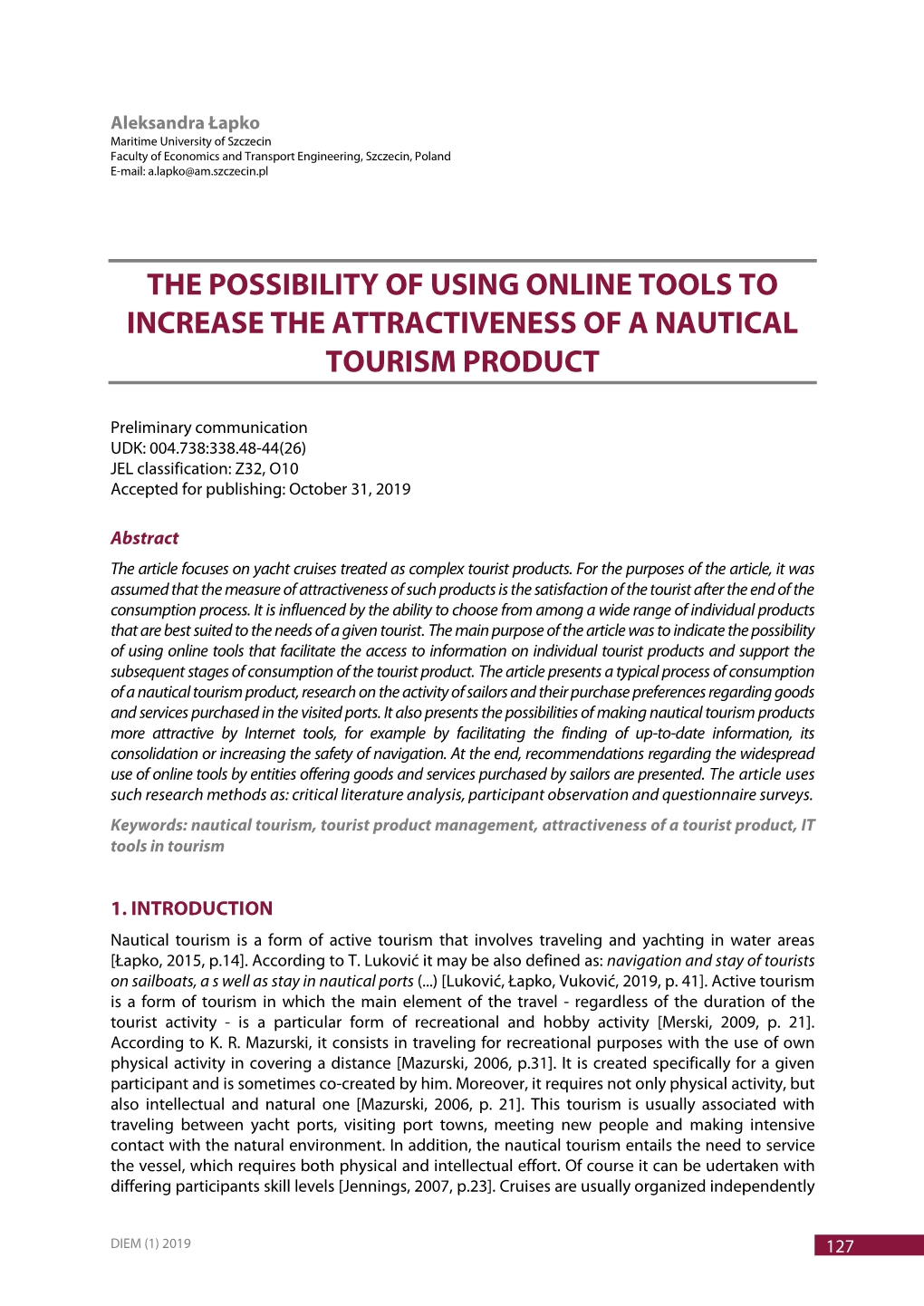 The Possibility of Using Online Tools to Increase the Attractiveness of a Nautical Tourism Product
