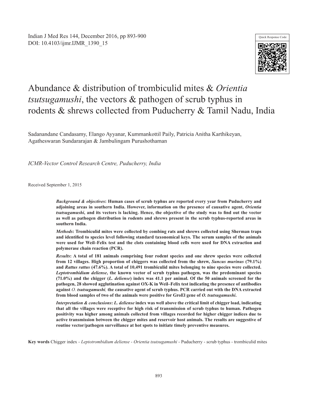 Abundance & Distribution of Trombiculid Mites & Orientia
