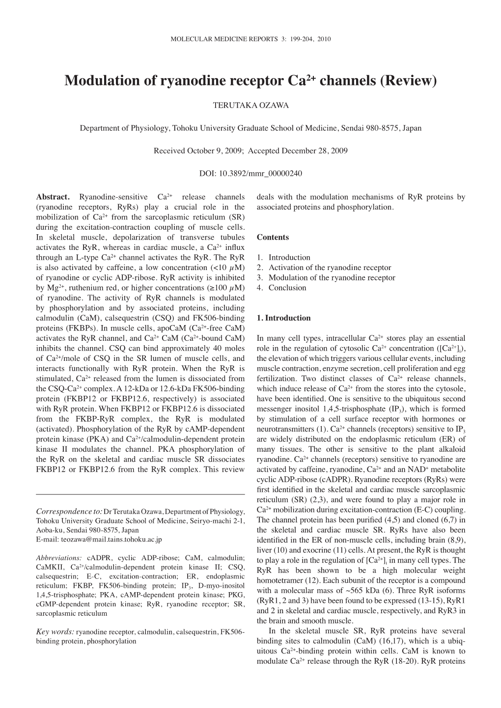 Modulation of Ryanodine Receptor Ca2+ Channels (Review)