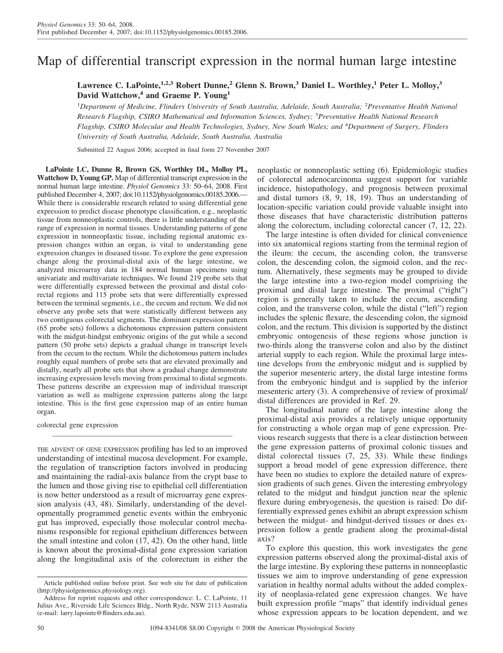 Map of Differential Transcript Expression in the Normal Human Large Intestine