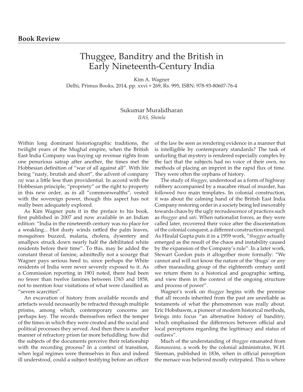 Thuggee, Banditry and the British in Early Nineteenth-Century India