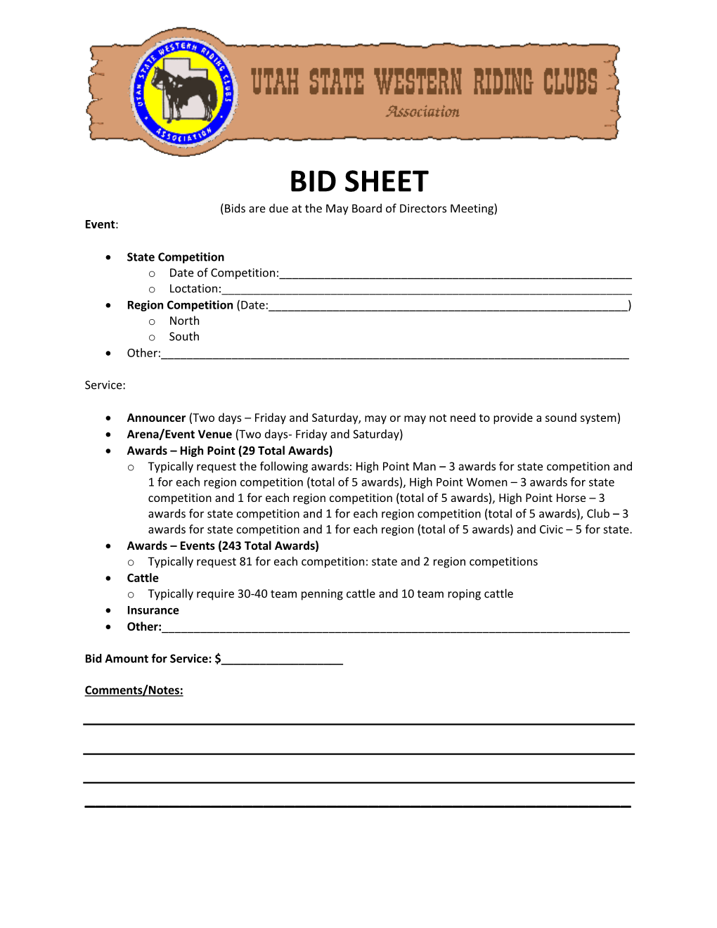 State Bid Sheets