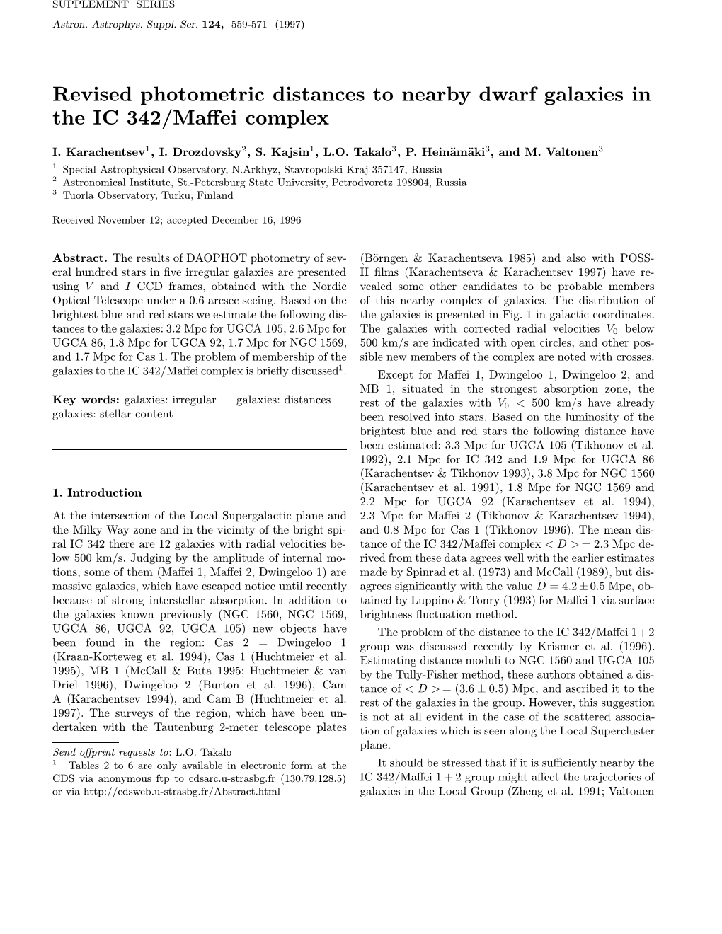 Revised Photometric Distances to Nearby Dwarf Galaxies in the IC 342/Maﬀei Complex