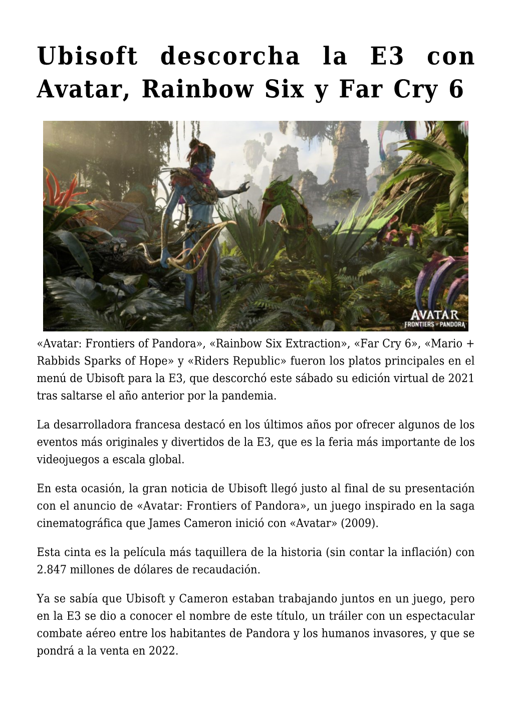 Ubisoft Descorcha La E3 Con Avatar, Rainbow Six Y Far Cry 6