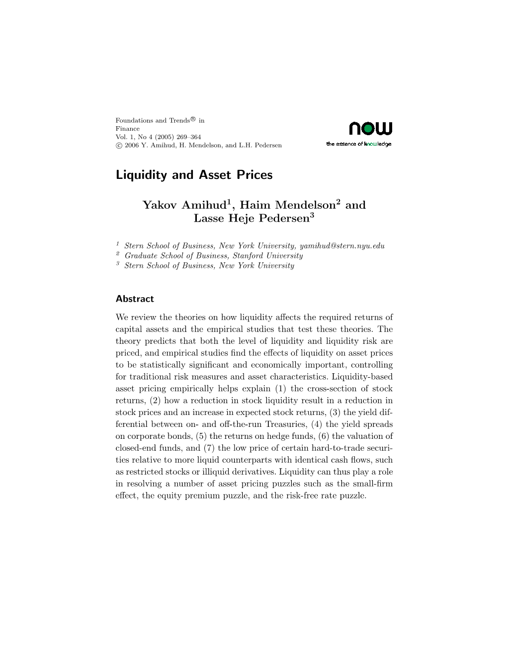 Liquidity and Asset Prices