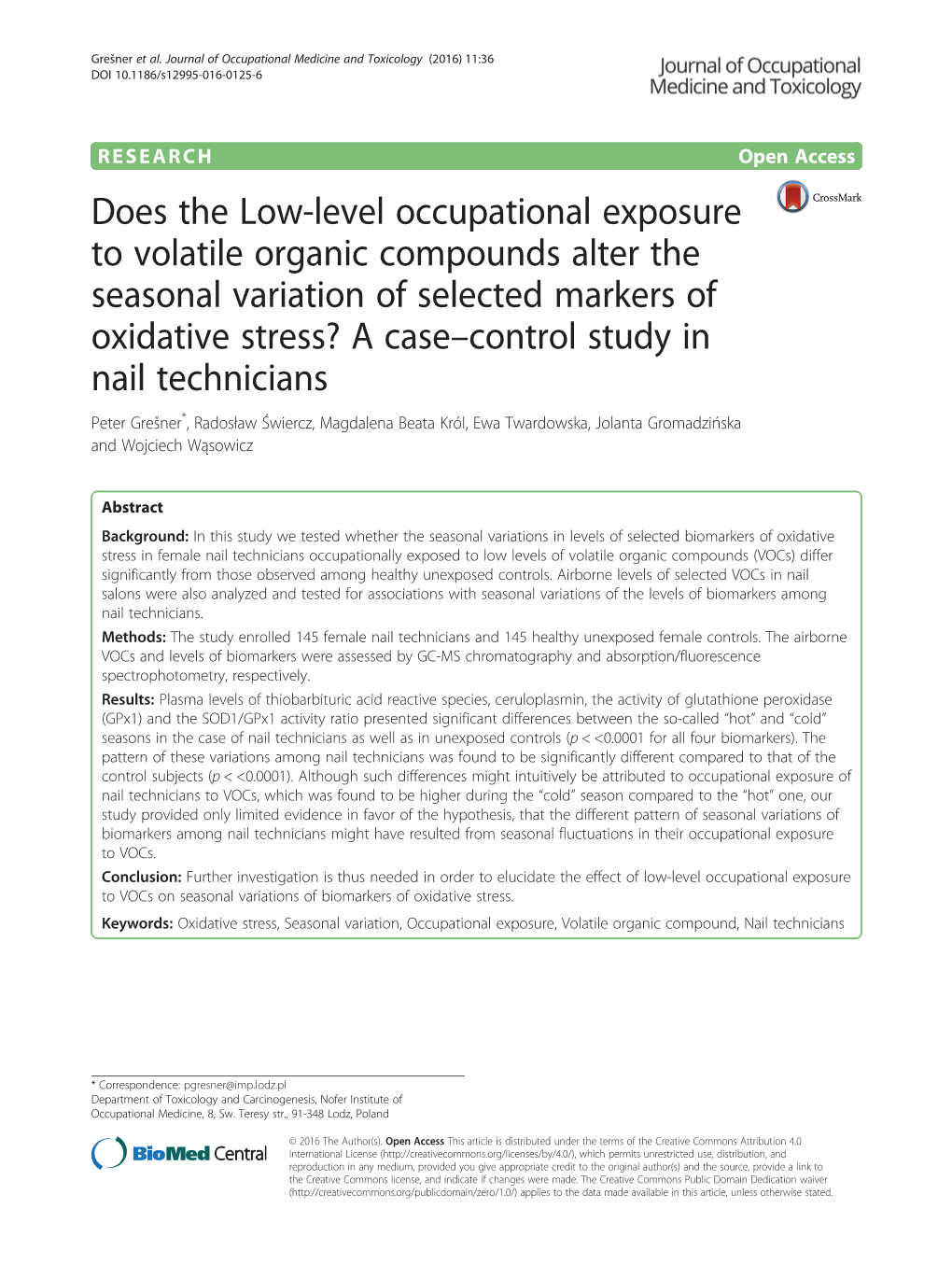 Does the Low-Level Occupational Exposure to Volatile Organic