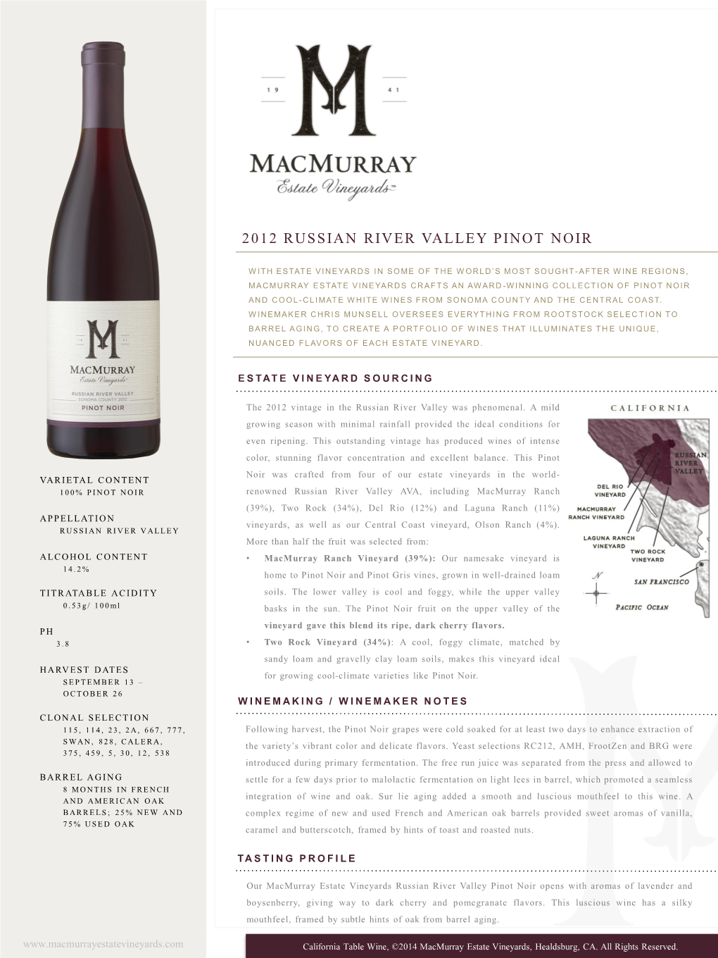 2012 Russian River Valley Pinot Noir