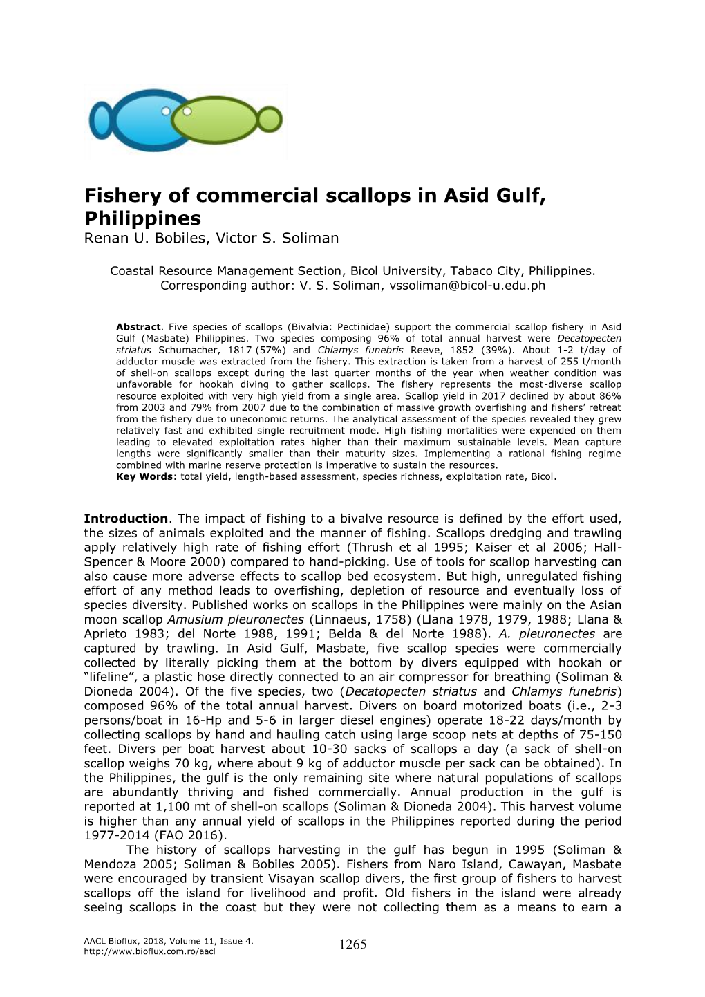 Fishery of Commercial Scallops in Asid Gulf, Philippines Renan U