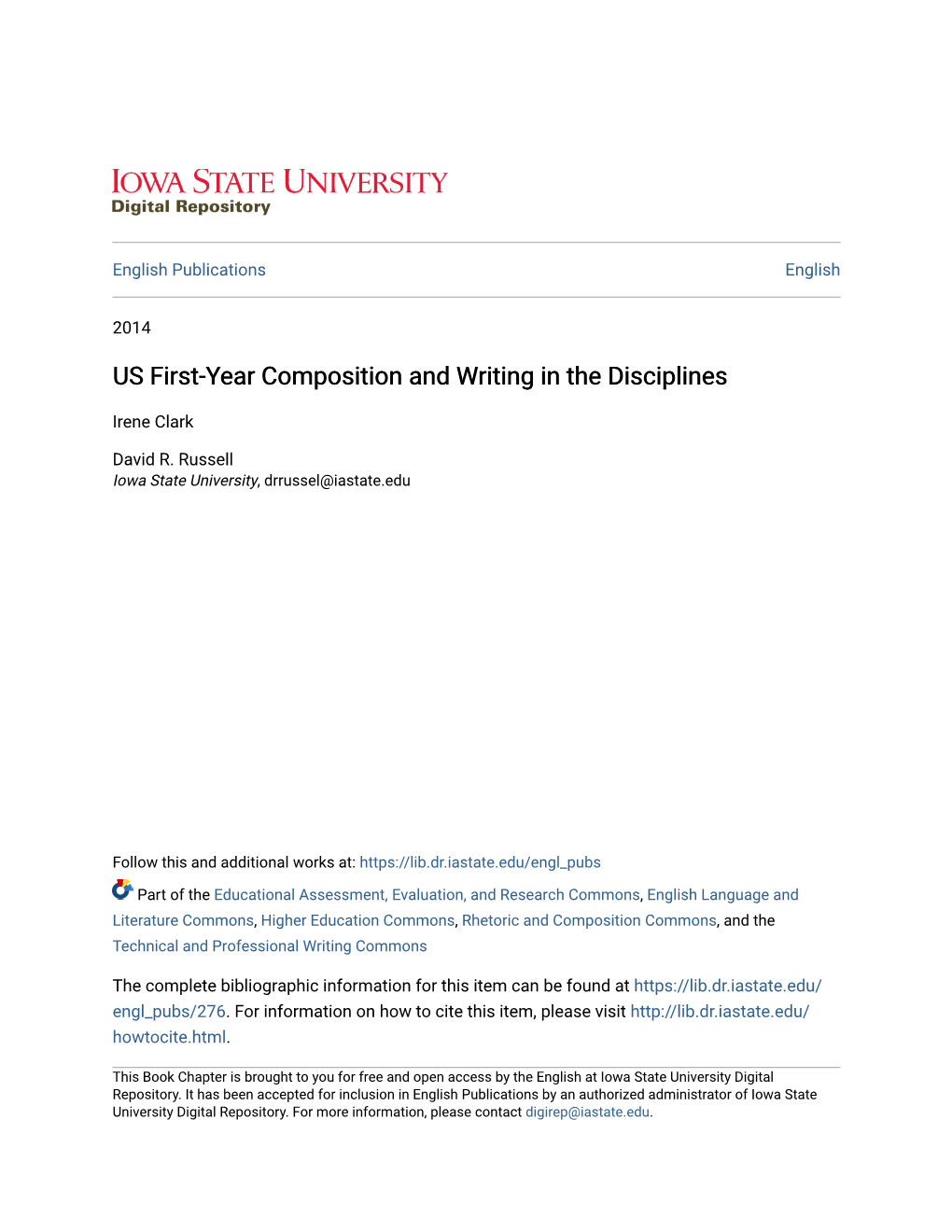 US First-Year Composition and Writing in the Disciplines