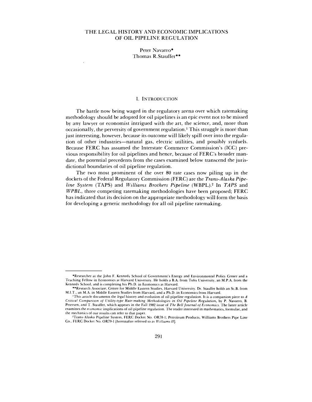 The Legal History and Economic Implications of Oil Pipeline Regulation