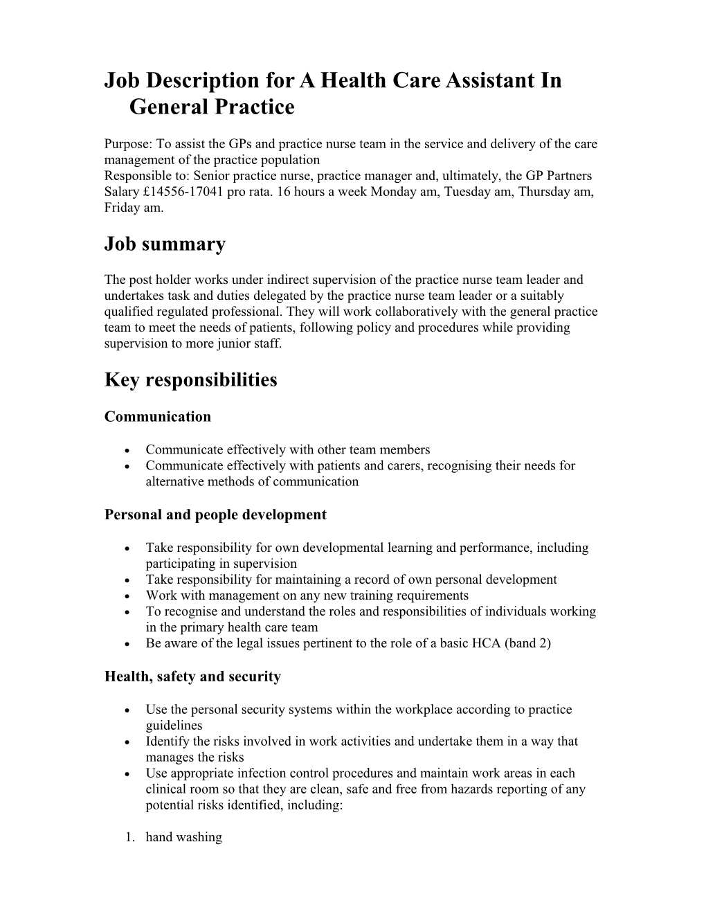 Level 2 - Job Description for a Health Care Assistant in General Practice s1
