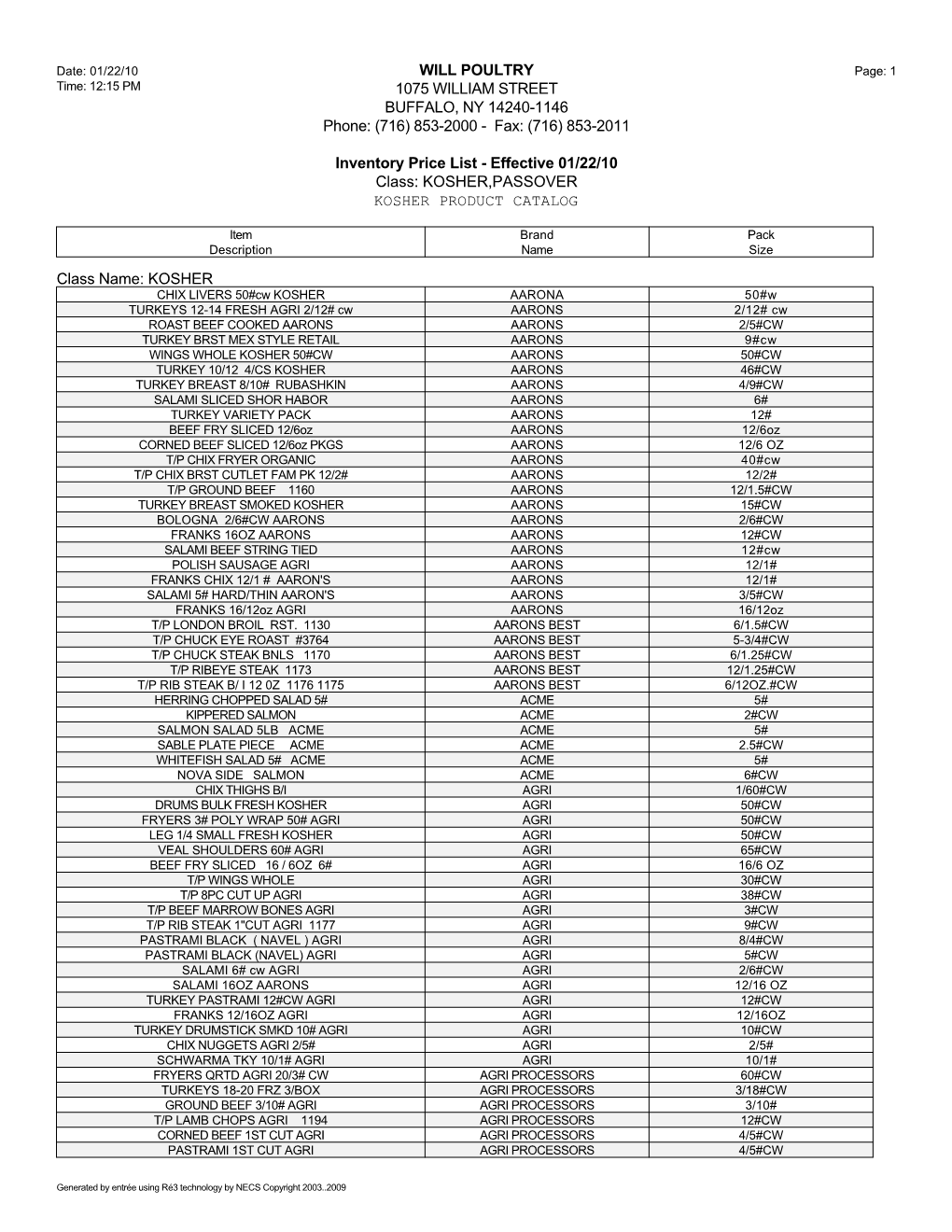 853-2011 Inventory Price List