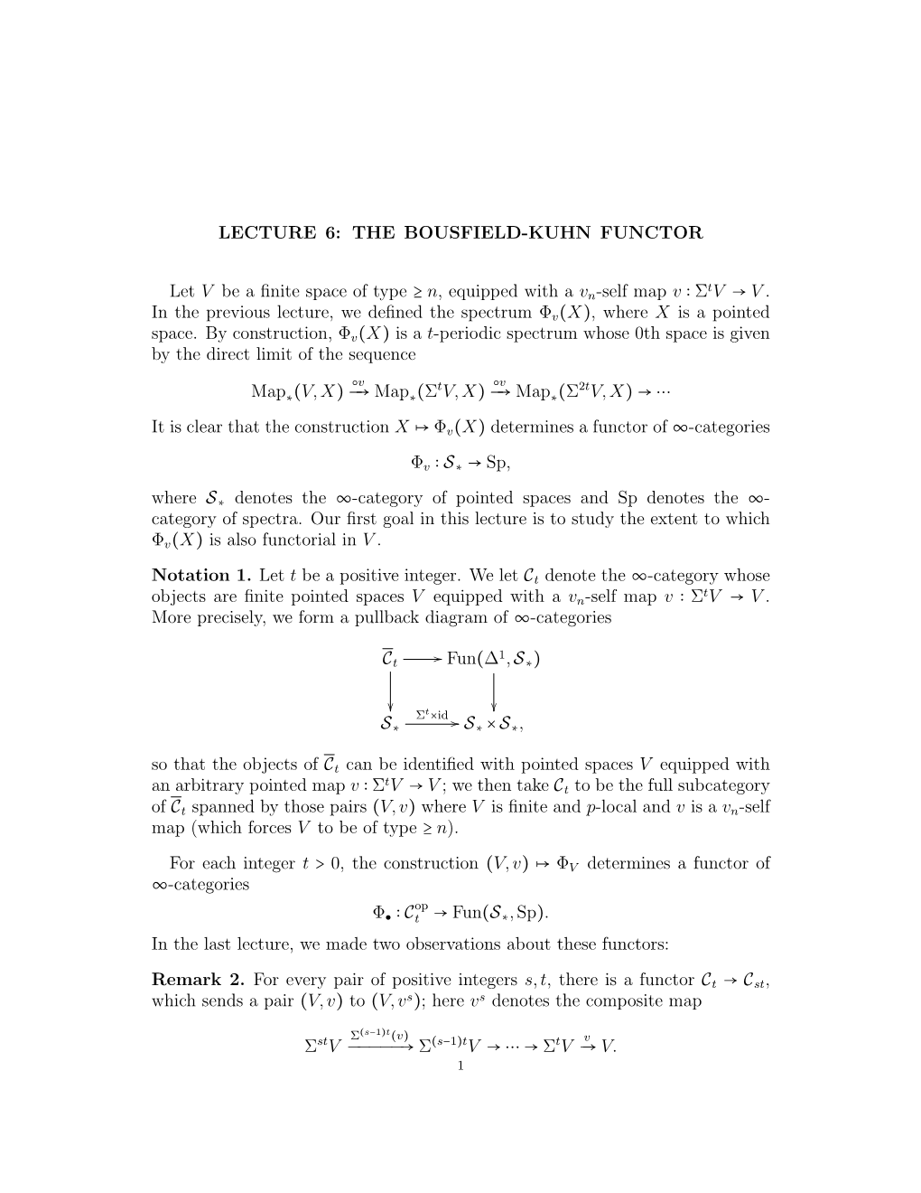 Lecture 6: the Bousfield-Kuhn Functor