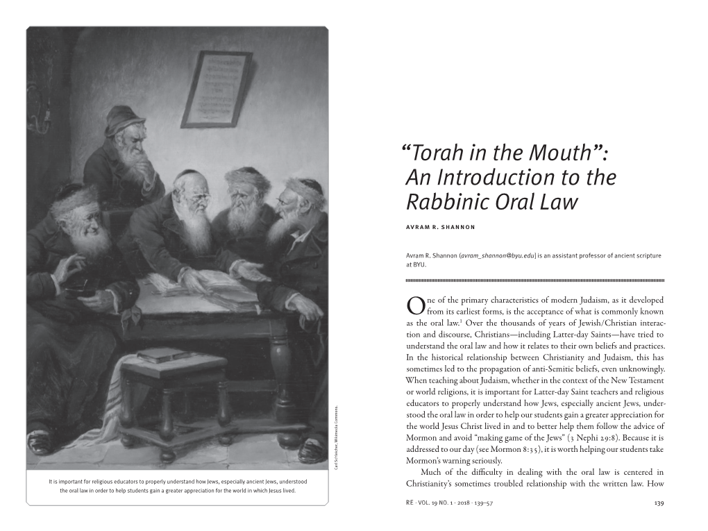 “Torah in the Mouth”: an Introduction to the Rabbinic Oral Law