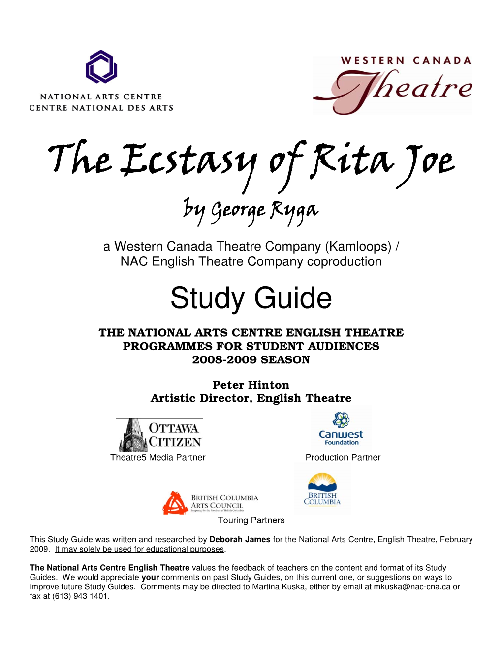 The Ecstasy of Rita Joe Study Guide – Page 1