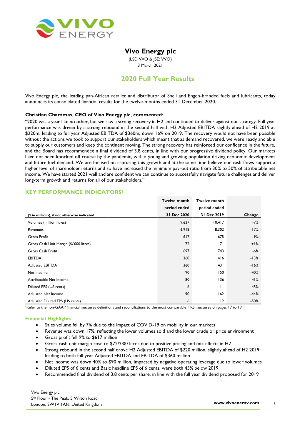 Vivo Energy Plc 2020 Full Year Results