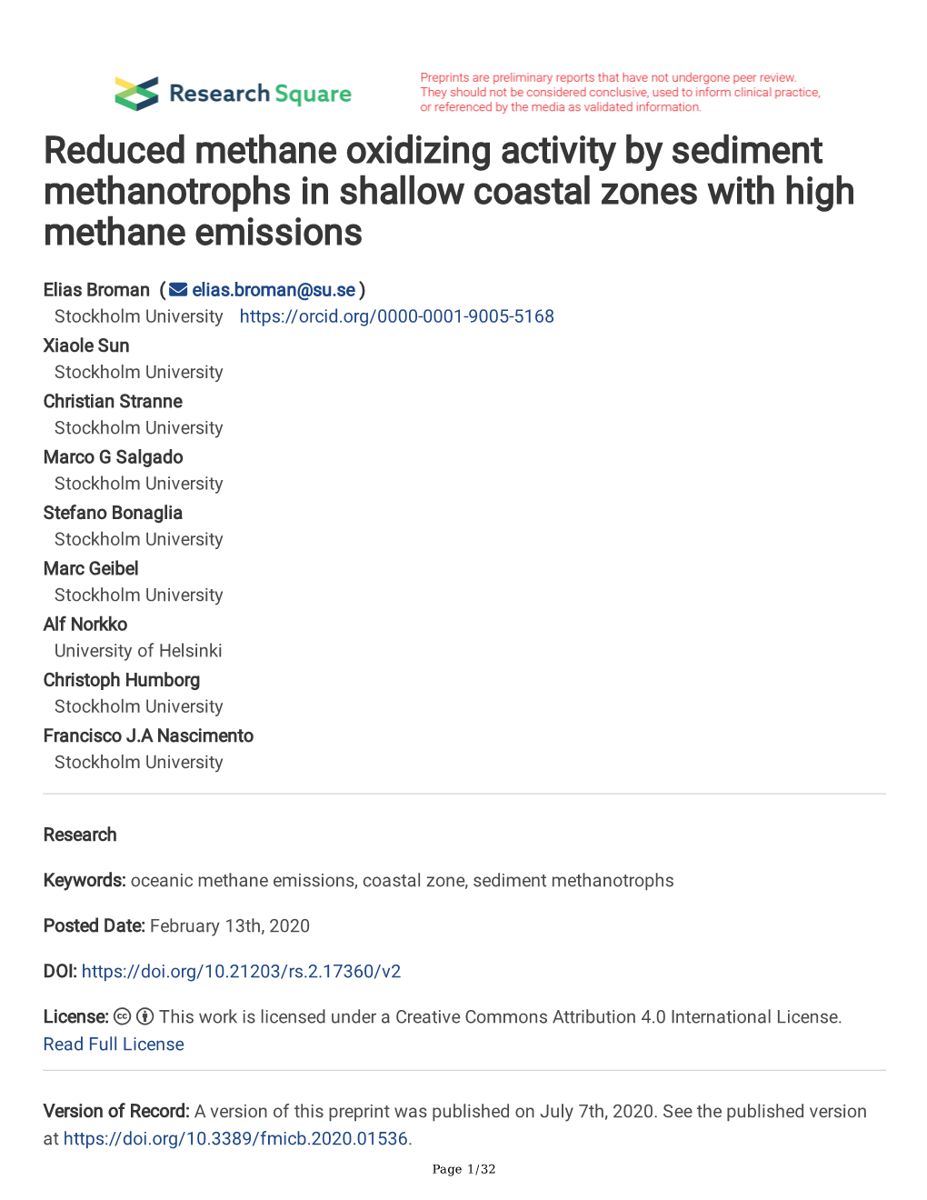Reduced Methane Oxidizing Activity by Sediment Methanotrophs in Shallow Coastal Zones with High Methane Emissions