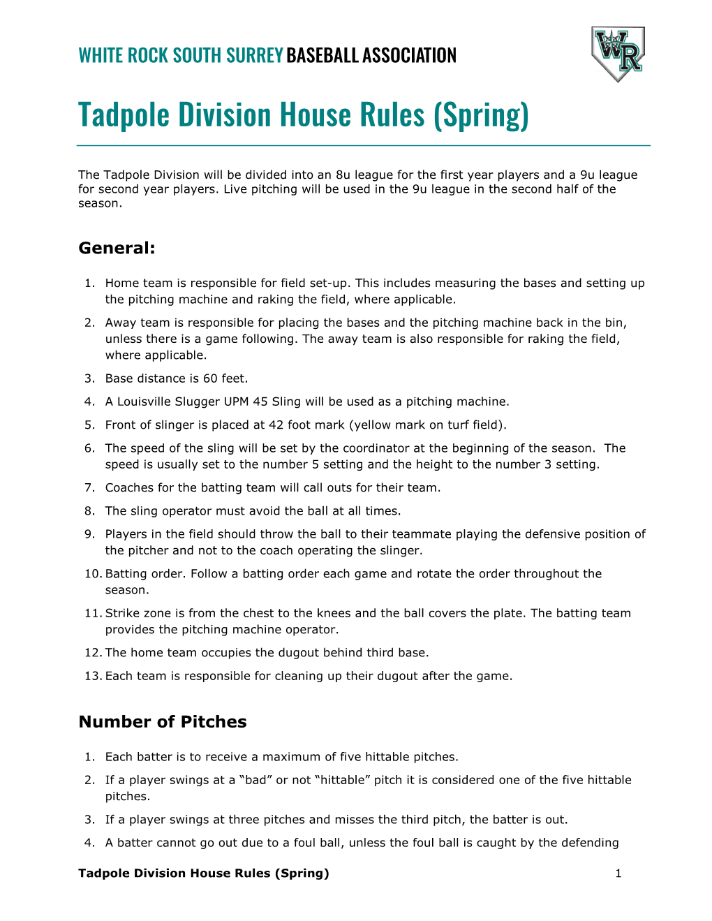 Tadpole Division House Rules (Spring)