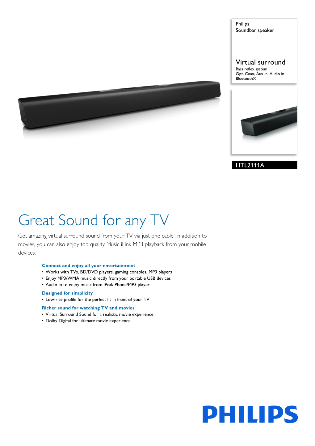 HTL2111A/F7 Philips Soundbar Speaker