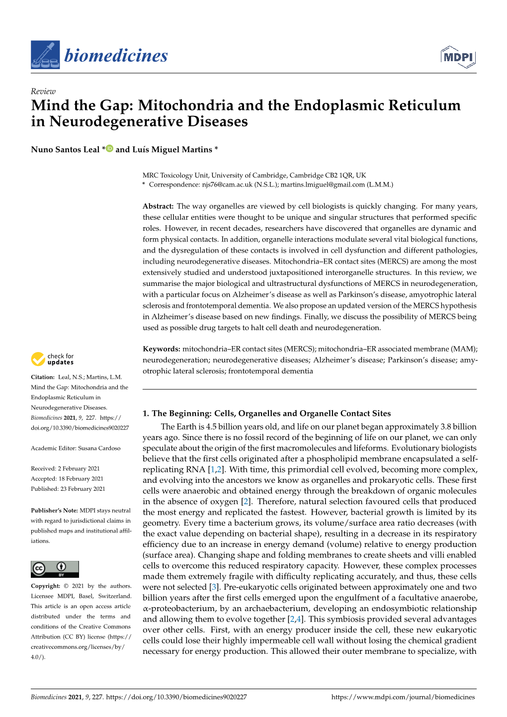 Mitochondria and the Endoplasmic Reticulum in Neurodegenerative Diseases
