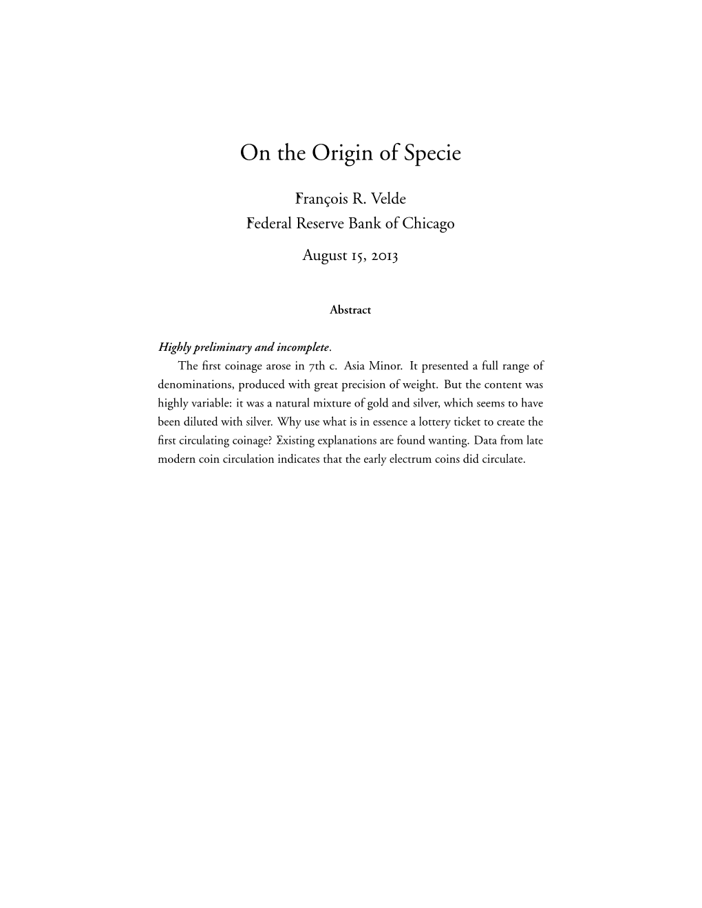 On the Origin of Specie