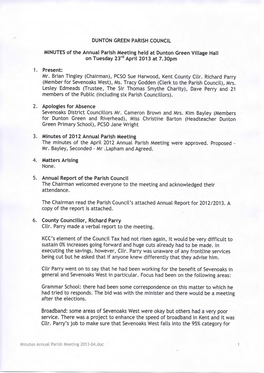 DUNTON GREEN PARISH COUNCIL MINUTES of the Annual Parish