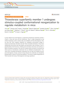 Thioesterase Superfamily Member 1 Undergoes Stimulus-Coupled Conformational Reorganization to Regulate Metabolism in Mice