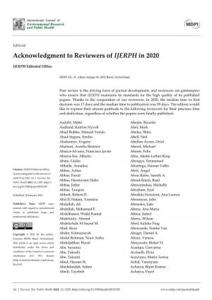 Acknowledgment to Reviewers of IJERPH in 2020