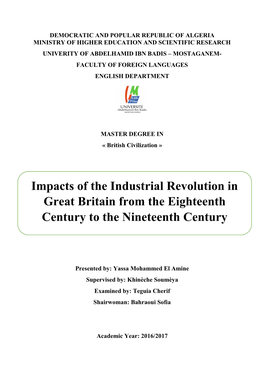 Impacts of the Industrial Revolution in Great Britain from the Eighteenth