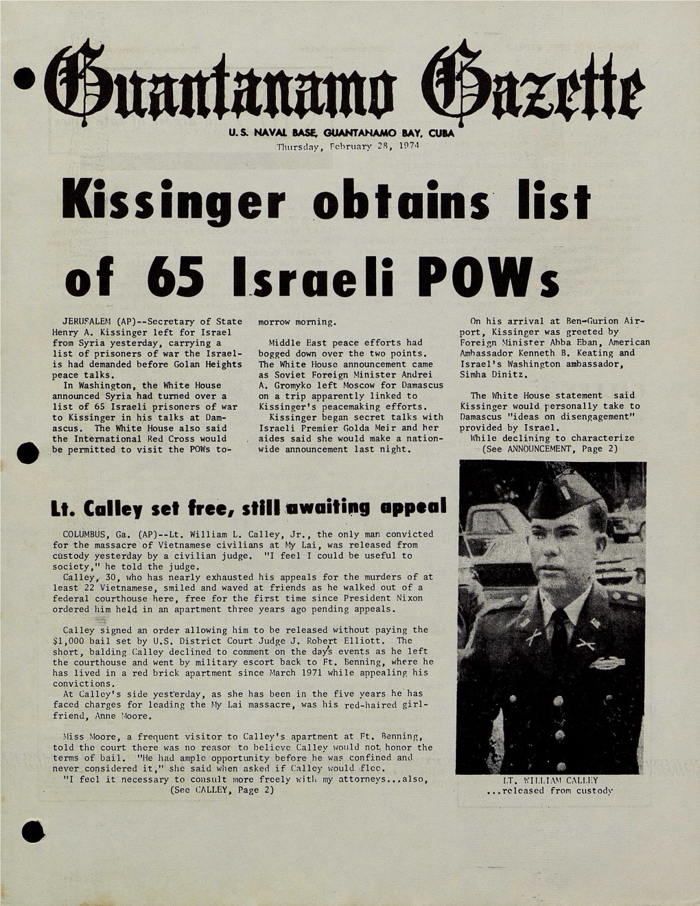 Of 65 Israeli Pows JERUSALEM (AP)--Secretary of State Morrow Morning