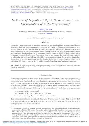 A Contribution to the Formalization of Meta-Programming∗