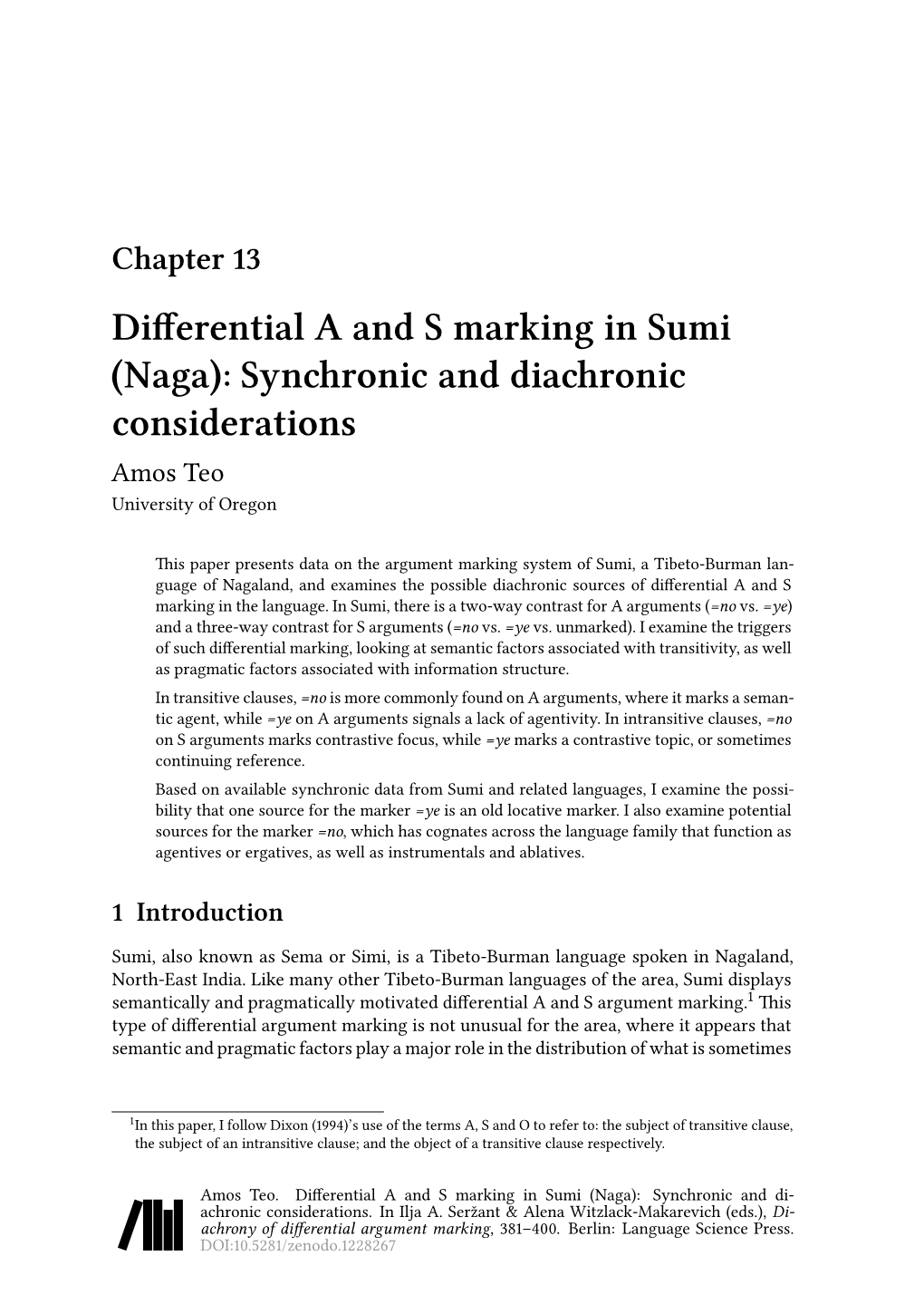 Naga): Synchronic and Diachronic Considerations Amos Teo University of Oregon