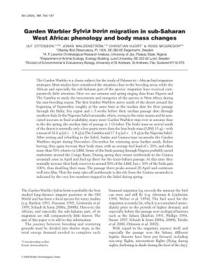 Garden Warbler Sylvia Borin Migration in Sub-Saharan West Africa: Phenology and Body Mass Changes