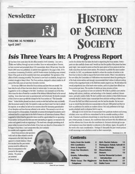 April 2007 SOCIE1Y Isis Three Years In: J\ Progress Report T Has Been Three Years Since the Isis Office Moved to York University