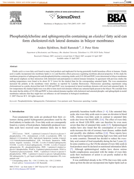 Phosphatidylcholine and Sphingomyelin Containing an Elaidoyl Fatty Acid Can Form Cholesterol-Rich Lateral Domains in Bilayer