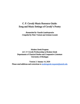 CP Cavafy Music Resource Guide