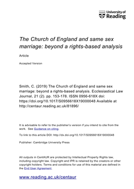 The Church of England and Same Sex Marriage: Beyond a Rights-Based Analysis