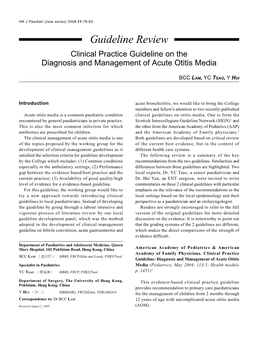 Guideline Review Clinical Practice Guideline on the Diagnosis and Management of Acute Otitis Media