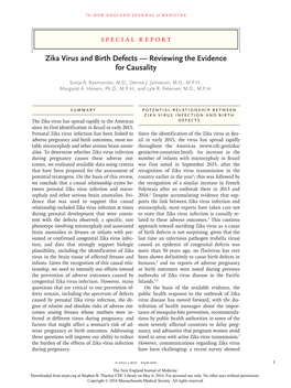 Zika Virus and Birth Defects — Reviewing the Evidence for Causality