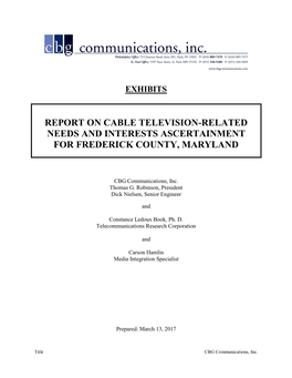 Report on Cable Television-Related Needs and Interests Ascertainment for Frederick County, Maryland