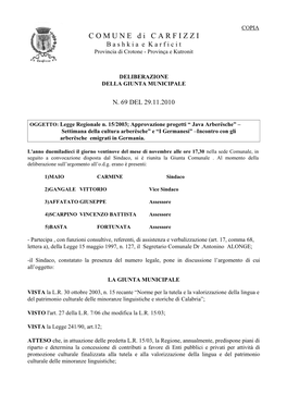 Comune Di Carfizzi Provincia Di Crotone Via Roma, 7 – 88817 - Carfizzi - Tel 0962/87041 Fax 0962/87298