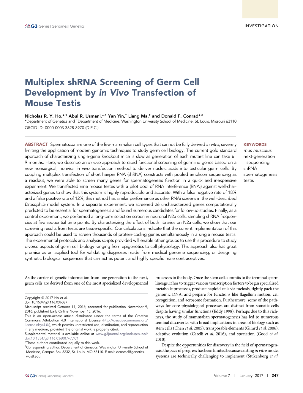 Multiplex Shrna Screening of Germ Cell Development by in Vivo Transfection of Mouse Testis